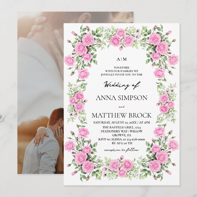 Invitation Élégantes Roses Roses Fleurs Mariage  (Devant / Derrière)