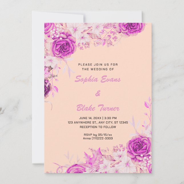 Invitation Élégantes Roses Roses Orange Crème Mariage (Devant)
