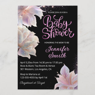 Invitation élégantes roses roses paillettes fille baby shower