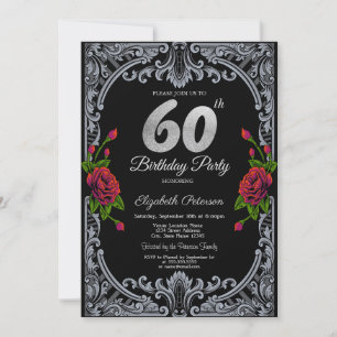 Invitation Élégantes Roses Rouges Rayures Gothique 60ème Anni