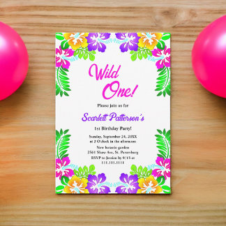 Invitation Élégantes Roses Rustiques Wild One Floral 1er Anni
