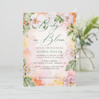 Invitation Élégantes Roses Sauvages Bébé en Fleur Baby Shower