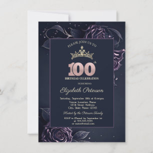 Invitation Elegantes Roses Sombre Gothique 100e Anniversaire