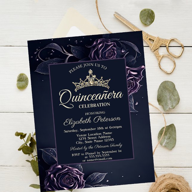 Invitation Élégantes Roses Sombre Gothique Quinceañera  (Créateur téléchargé)