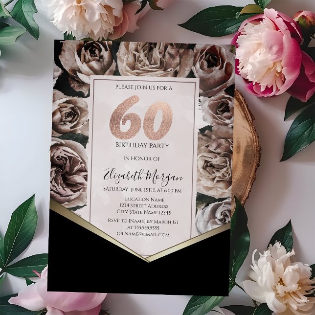 Invitation Élégantes Roses Sombres 60e Anniversaire (Créateur téléchargé)