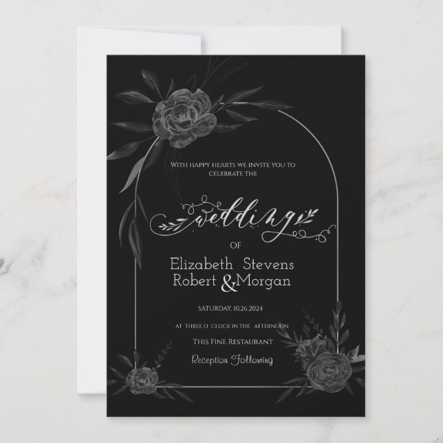 Invitation Élégantes roses sombres mariage noir  (Devant)