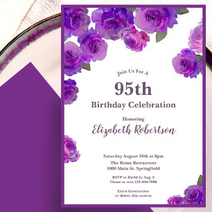 Invitation Élégantes Roses Violettes Femme Personnalisé 95e A