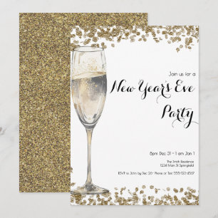 Invitation Élégantes Séquines Or Nouvel An Eve Champagne