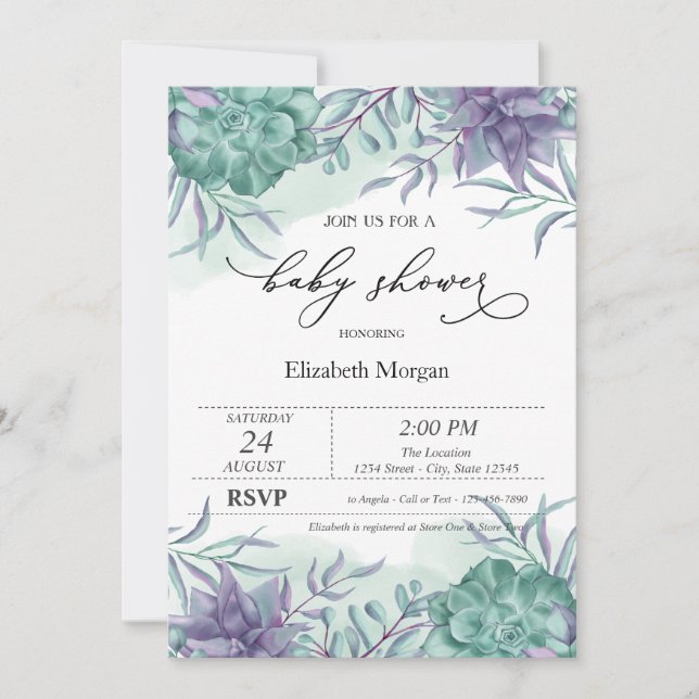 Invitation Élégantes Succulentes Fête de Naissance Désert (Devant)