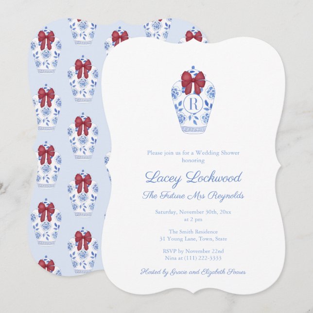 Invitation Élégantes Vacances Rouge Quelque chose de bleu Fêt (Devant / Derrière)