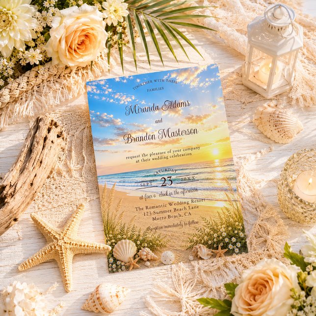 Invitation Élégantes Vagues de l'Océan Bleu Tropical Mariage  (Créateur téléchargé)