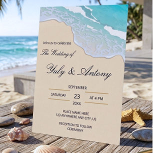 Invitation Élégantes Vagues de l'Océan Turquoise pour Noces d