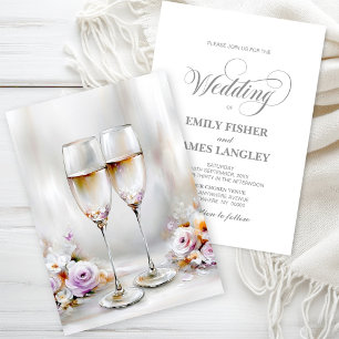 Invitation Élégantes Verres à Champagne Floraux Mariage
