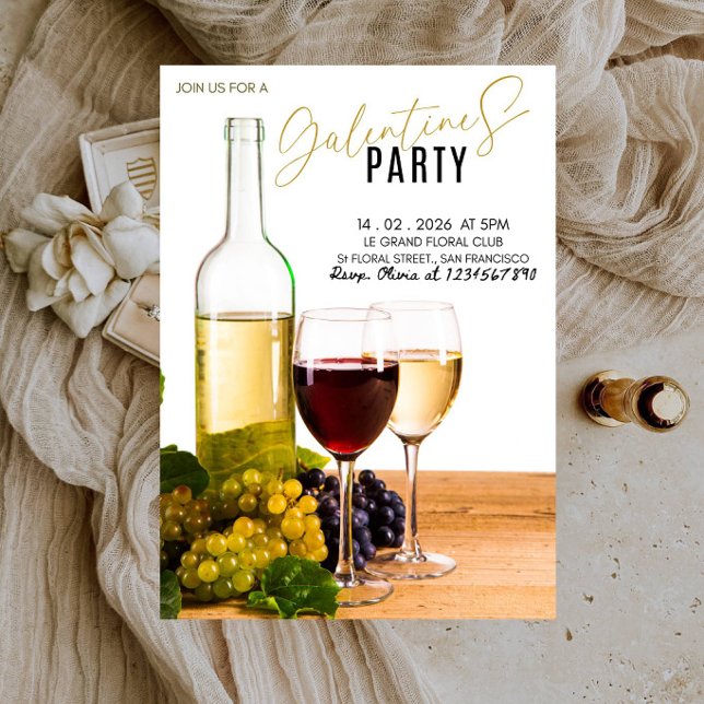 Invitation Élégantes Verres à Vin Soirée Galentine (Créateur téléchargé)
