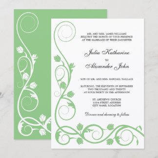 Invitation Élégantes volutes vert sauge et blanc