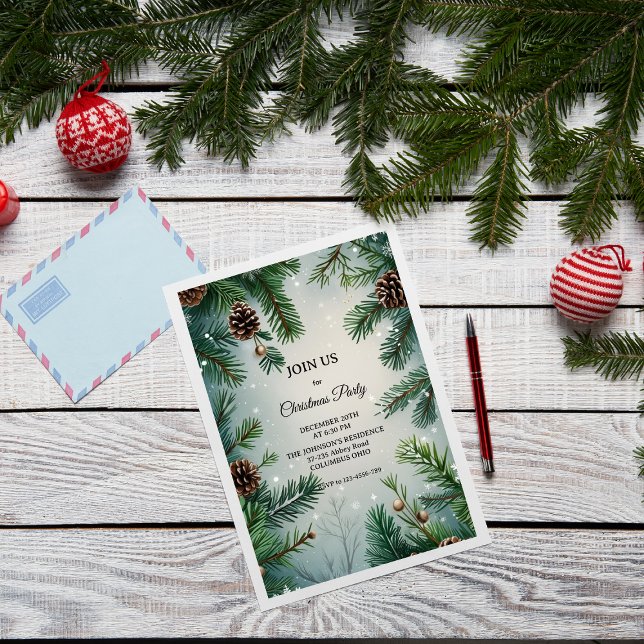 Invitation Élégants arbres et cônes de Noël (Créateur téléchargé)