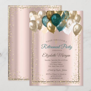 Invitation Élégants ballons diamants or rose retraite