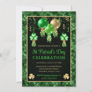 Invitation Élégants ballons verts et dorés St Patrick's Day