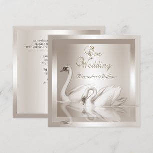 Invitation Élégants cygnes mariage damassé crème blanc
