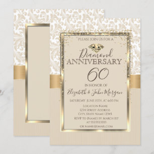 Invitation Élégants Diamants Cadre Damassé Mariage Anniversai