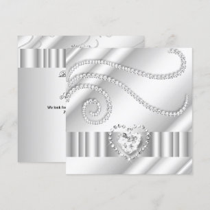 Invitation Élégants diamants White Jewel argent Fête d'annive