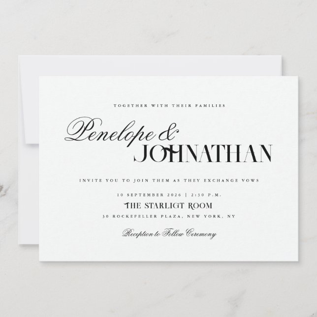 Invitation Élégants Noms de Mariage Serif Script Horizontal (Devant)