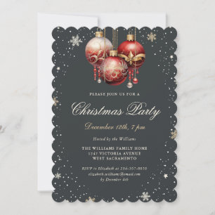 Invitation Élégants ornements de Noël or et rouge pour la fêt