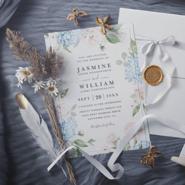 Invitation Élégants Pivoines et Hydrangeas Mariage Moderne (Créateur téléchargé)