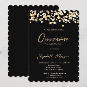 Invitation Elégants points, Confetti Black Quinceañera