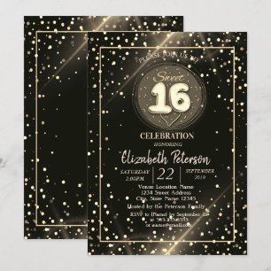 Invitation Élégants points dorés, Fête pour 16 ans douce