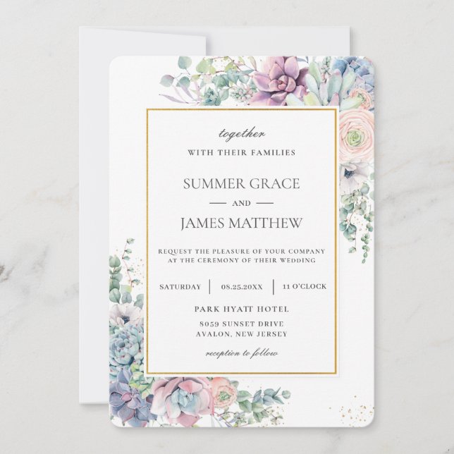 Invitation Élégants succulents Blush Floral Greenery Mariage (Devant)
