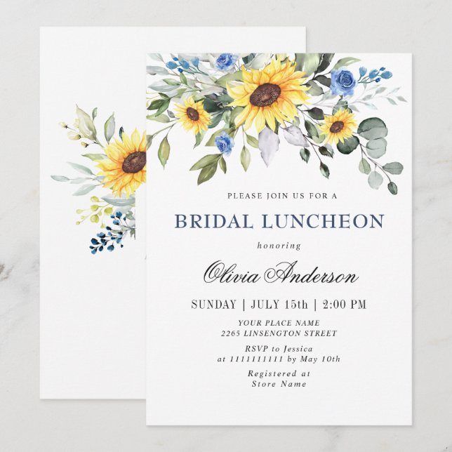 Invitation Élégants Tournesols Eucalyptus DEJEUNER DE MARIAGE (Devant / Derrière)