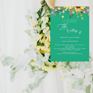 Invitation Elegants Tournesols Mariage Vert