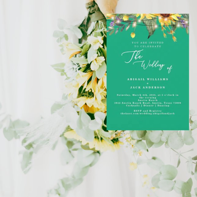 Invitation Elegants Tournesols Mariage Vert (Créateur téléchargé)
