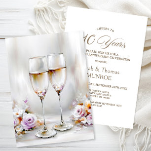 Invitation Élégants Verres à Champagne 10e Anniversaire de Ma