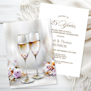 Invitation Élégants Verres à Champagne 25e Anniversaire de Ma