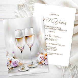 Invitation Élégants Verres à Champagne 40e Anniversaire de Ma