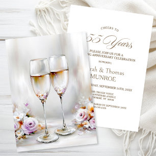 Invitation Élégants Verres à Champagne 55e Anniversaire de Ma