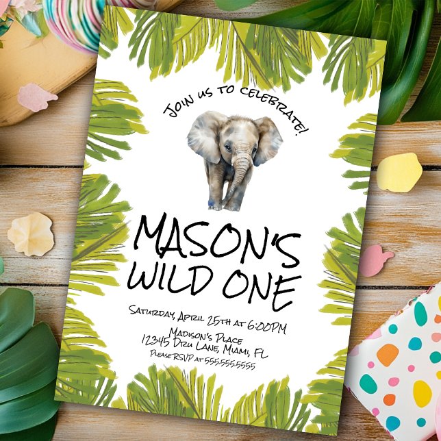 Invitation Élément aquarelle éléphant premier anniversaire (Créateur téléchargé)