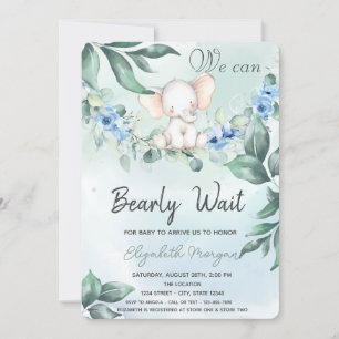 Invitation Élément Aquarelle Éléphant Roses Bleues Baby Showe