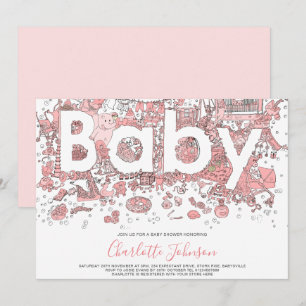 Invitation Élément Aquarelle Rose Baby Shower