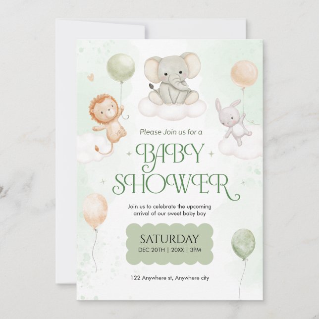 Invitation Élément de bain de bébé éléphant aquarelle garçon (Devant)