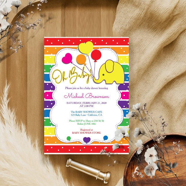Invitation Élément de couleur arc-en-ciel Oh Baby Shower (Créateur téléchargé)