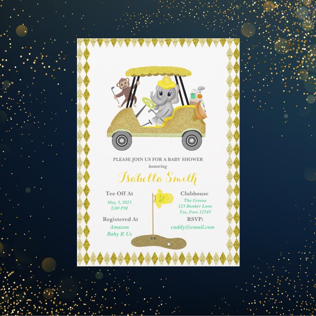 Invitation Élément de golf éléphant et singe Baby Shower (Créateur téléchargé)