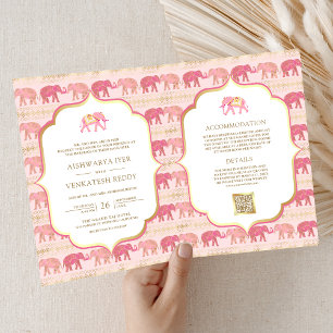 Invitation Élément de mariage indien tout-en-un rose et or él