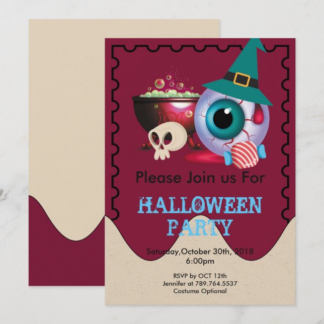 Invitation élément Halloween drôle (Devant / Derrière)