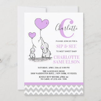 Invitation Élément Moderne Violet Gris Éléphant SIP & SEE Béb
