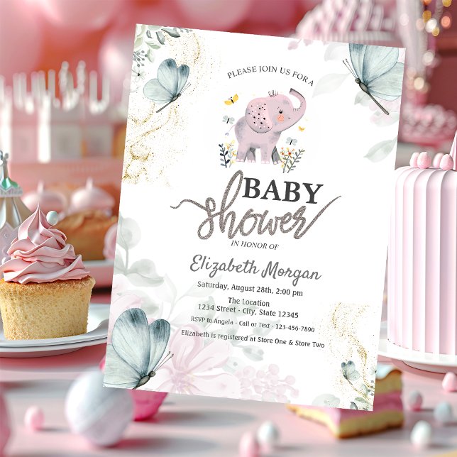 Invitation Élément  Papillons Bleus Bébé Rose Baby Shower   (Créateur téléchargé)