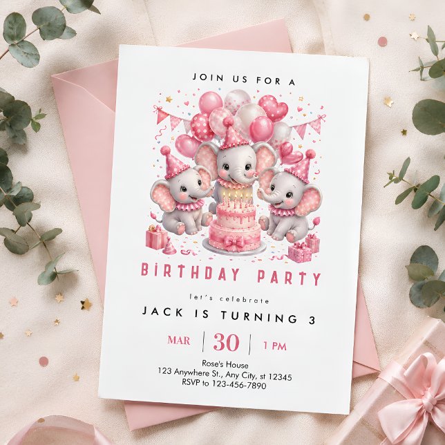 Invitation Élément rose 3e anniversaire (Créateur téléchargé)