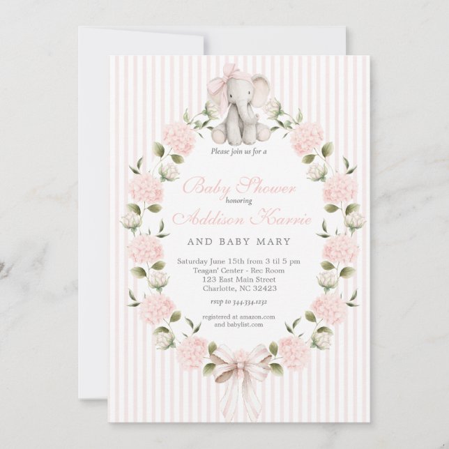 Invitation Élément rose éléphant Fille Baby Shower (Devant)
